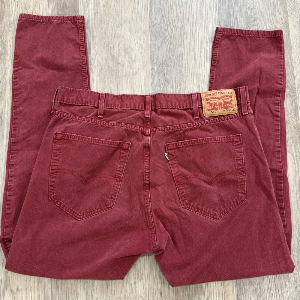 Vintage 90s Levi's 512 Burgundy Red Jeans 38x32 Tapered White Tab